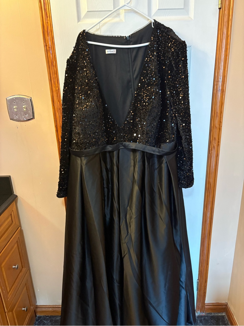 Sequin V-Neck Black Evening Gown